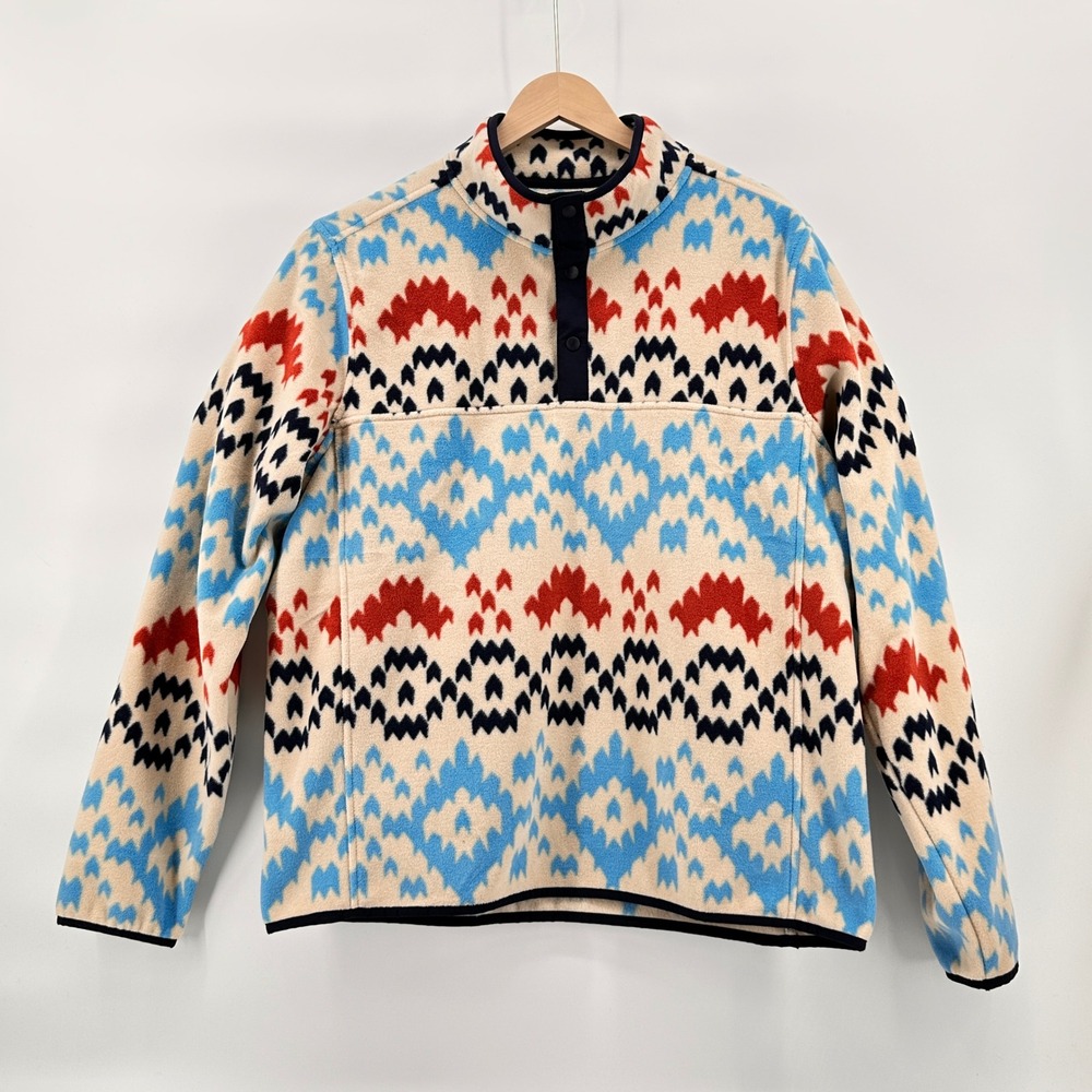 Lands' End Mens Large‎ Fleece Pullover Aztec Print Snaps Mock Neck L Sweater - Picture 2 of 12